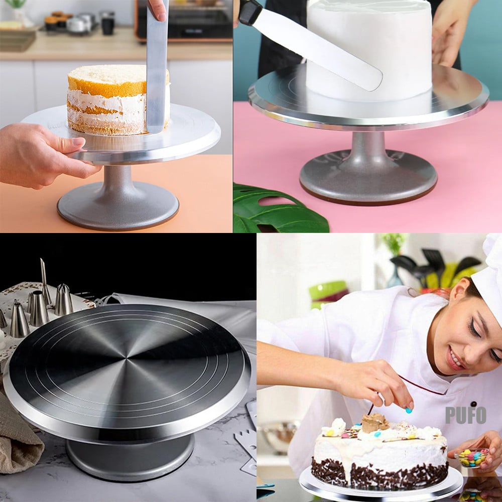 Platou decorativ rotativ profesional Pufo Cake din inox pentru prezentare si decorare tort, 30 cm - 1 | YEO