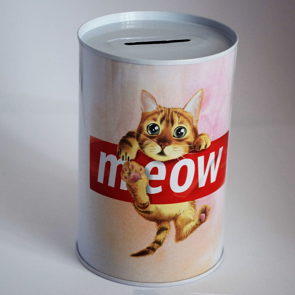 Pusculita decorativa metalica Pufo Kitty Meow, 12 x 8 cm - 1 | YEO