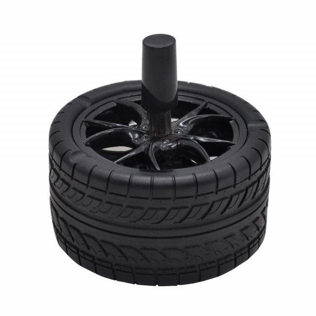 Scrumiera metalica Pufo Angry Wheel, antivant cu buton, 10 cm, negru