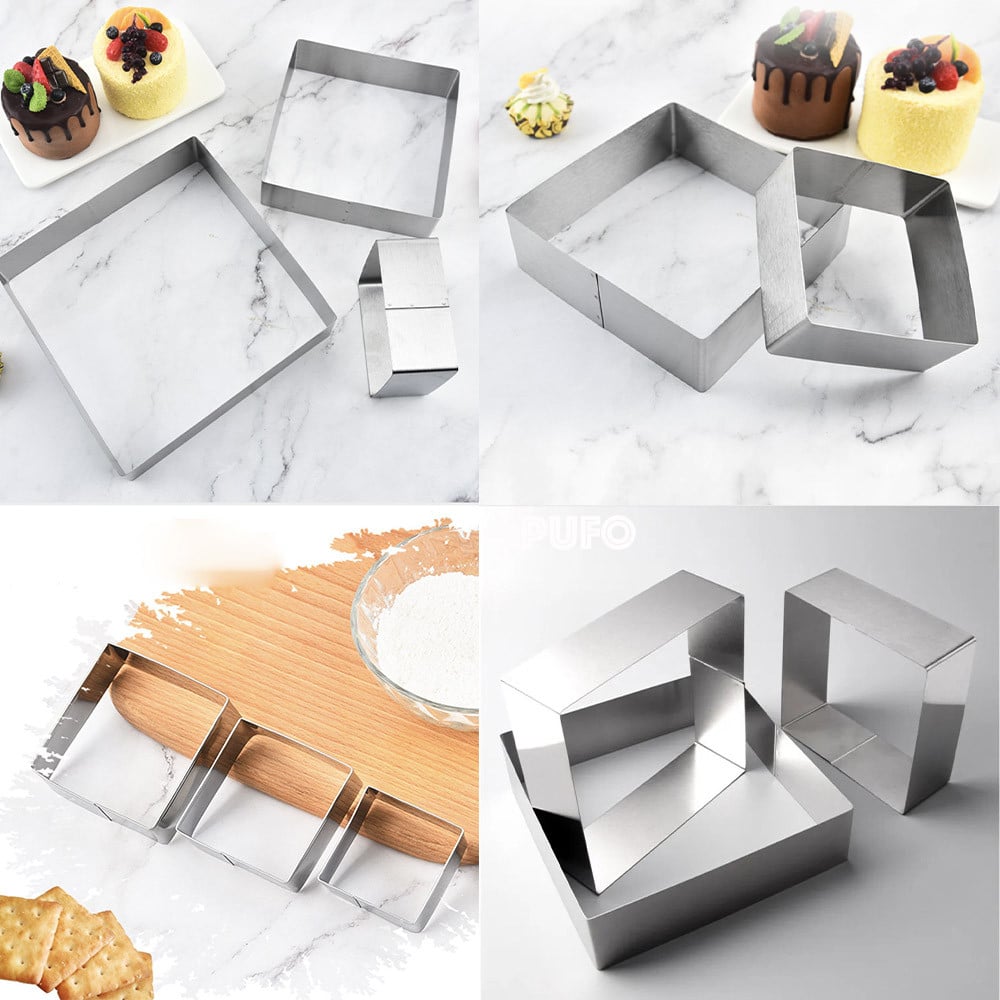 Set 3 forme metalice Pufo Cake pentru blat de tort, prajituri, otel, argintiu - 1 | YEO