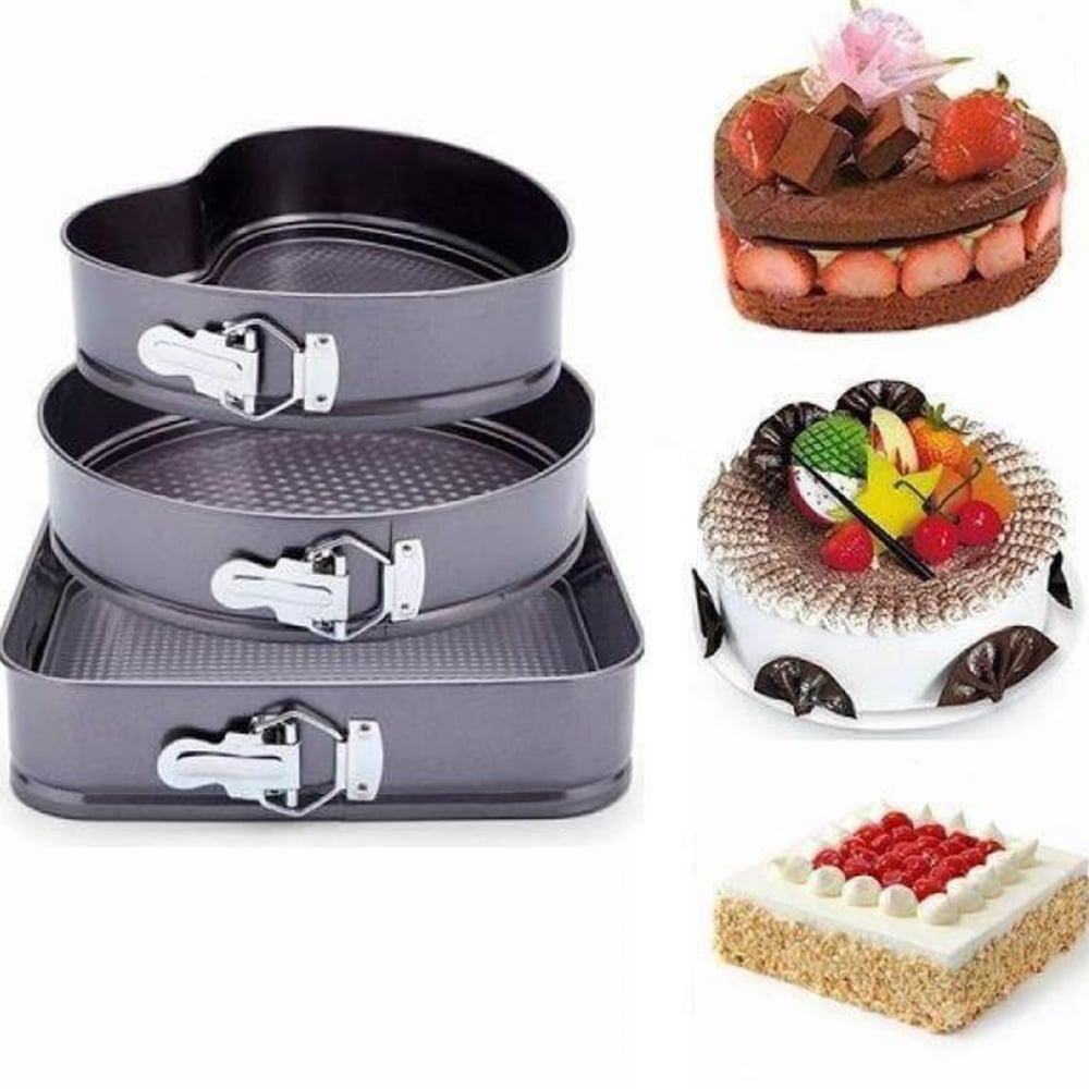 Set 3 tavi metalice Pufo Cake pentru copt prajituri, cu baza detasabila si forme diferite - 3 | YEO