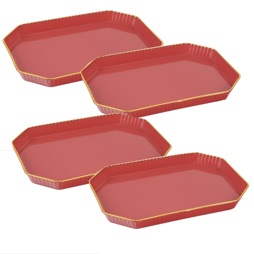 Set 4 tavi dreptunghiulare Pufo Gentle pentru servire aperitive, dulciuri, bomboane, 20 x 15 cm, rosu - 1 | YEO