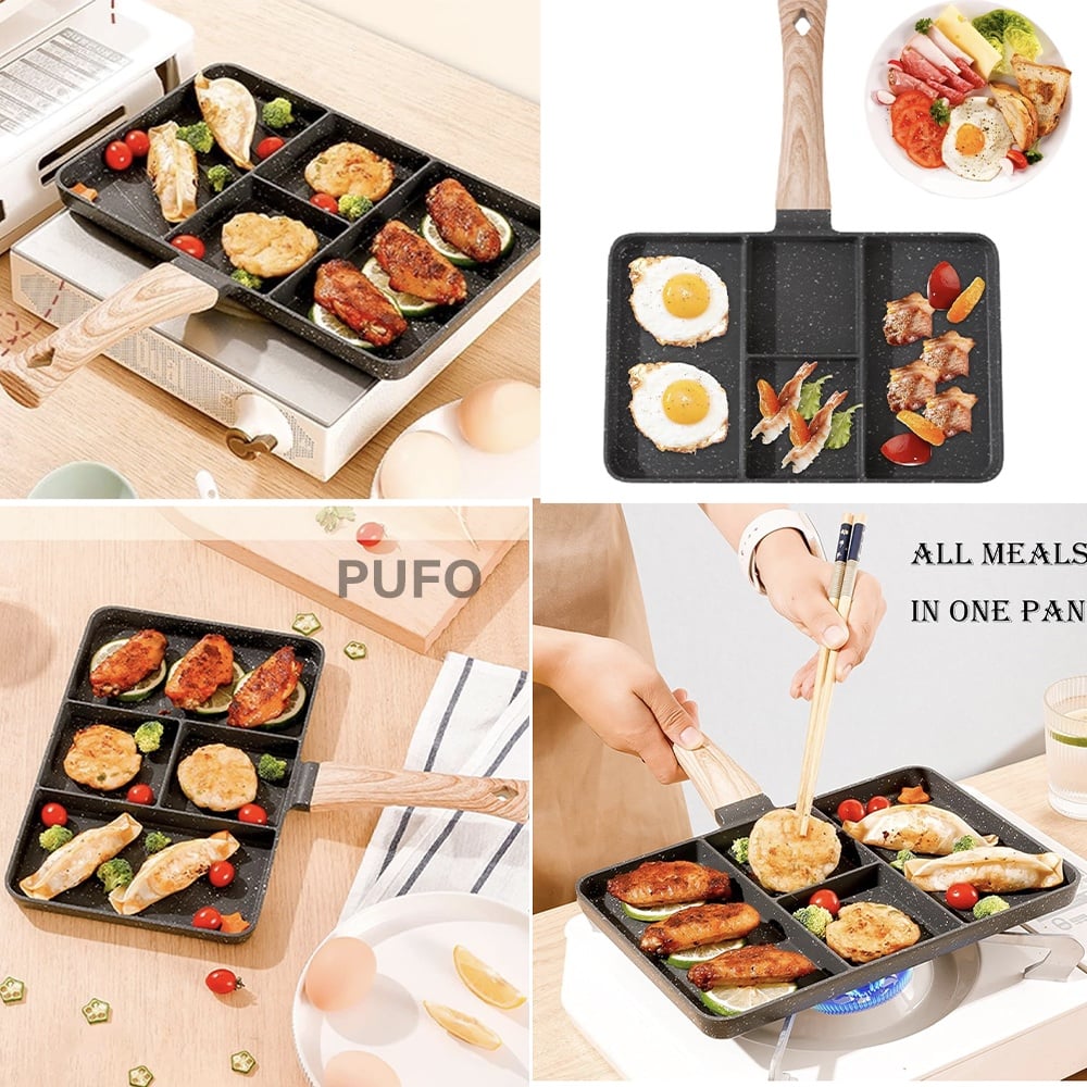 Tigaie grill Pufo Breakfast cu 4 compartimente, 27 x 18 cm, negru - 2 | YEO