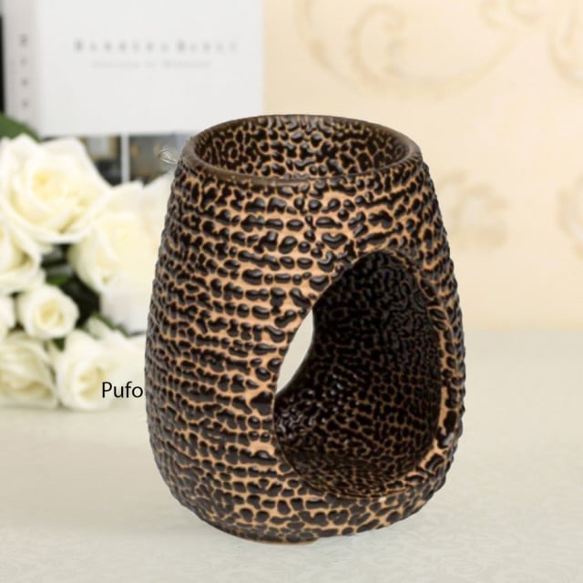 Vas din ceramica pentru aromaterapie Pufo, model tigrat, 8.5 cm, maro - 3 | YEO