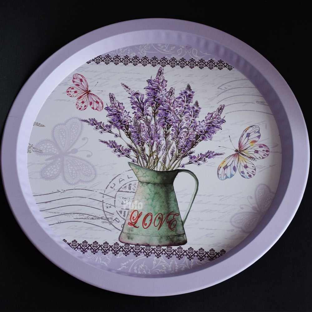 Farfurie metalica rotunda Pufo Lavender bouquet pentru servire desert, prajituri, aperitive, 33 cm - 3 | YEO