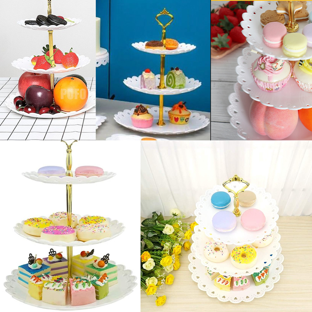 Fructiera etajata Pufo Cookies cu 3 nivele, pentru prajituri, torturi, fructe, aperitive, 34 x 27 cm, alb - 3 | YEO