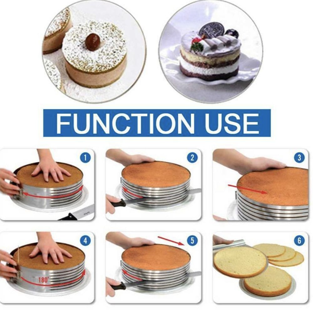 Inel metalic reglabil Pufo Cake pentru blat de tort, prajituri, cu 6 spatii de feliere, inaltime 8.5 cm, argintiu - 3 | YEO