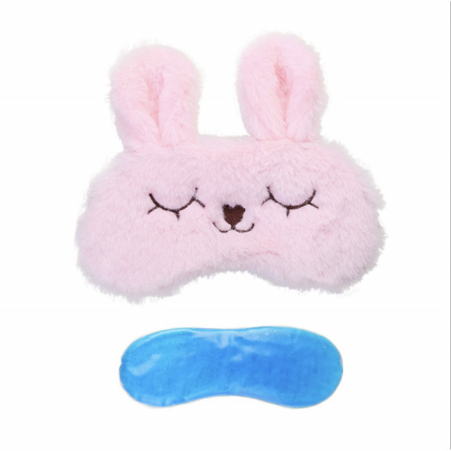 Masca pentru dormit sau calatorie, cu gel detasabil, Pufo Bunny, 20 cm, roz - 1 | YEO