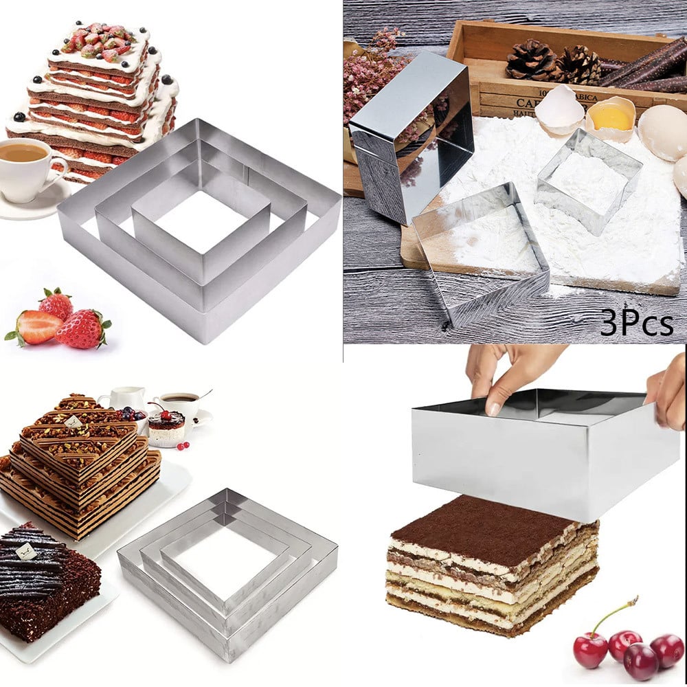 Set 3 forme metalice Pufo Cake pentru blat de tort, prajituri, otel, argintiu - 2 | YEO