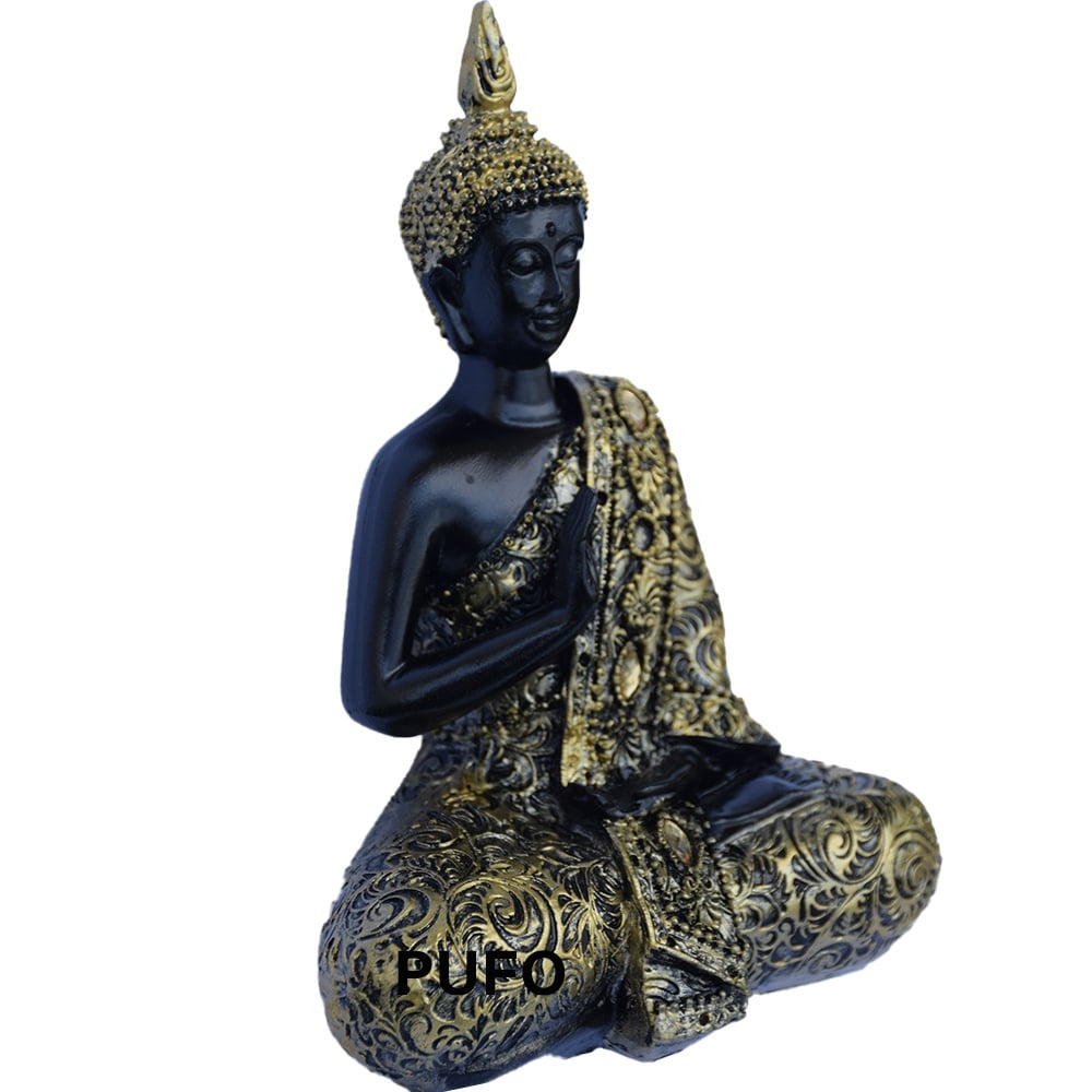 Statueta Buddha, decoratiune Feng Shui, 19 cm, negru/auriu - 1 | YEO