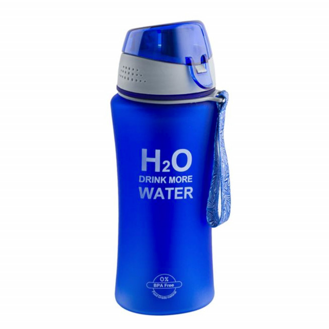 Sticla sport pentru apa Pufo, model Drink More cu suport pentru gheata, 480 ml, albastru
