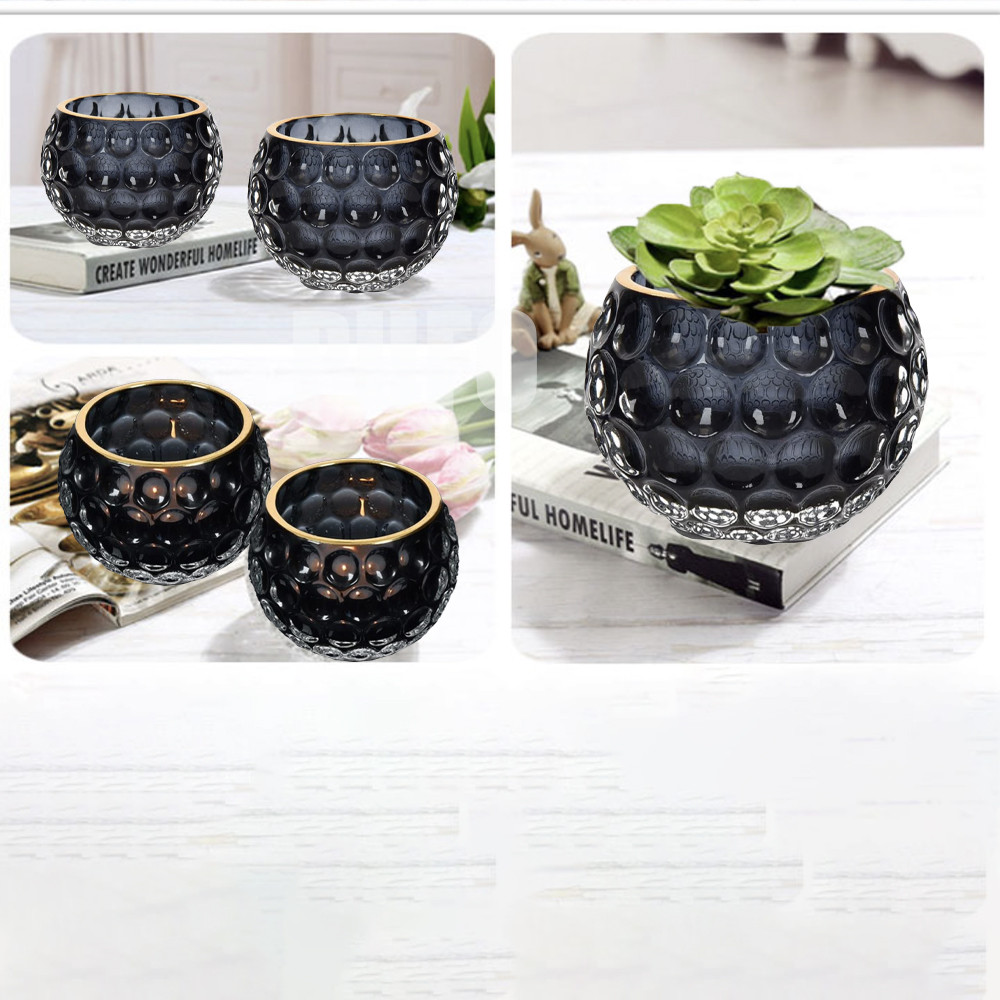 Suport decorativ din sticla pentru lumanare Pufo Ellegant, 7.6 cm, negru - 1 | YEO