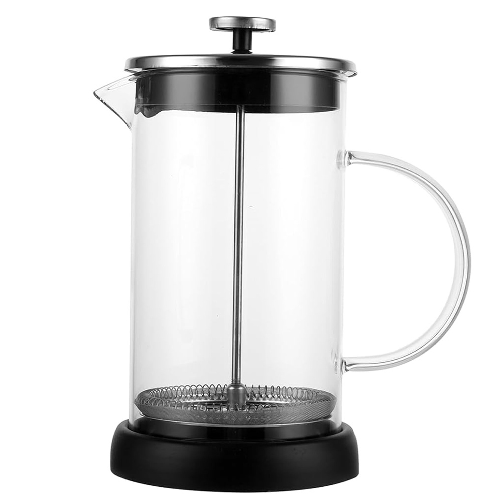 Ceainic infuzor modern Pufo Tea din sticla borosilicata cu maner si sita de tip presa franceza, 600 ml