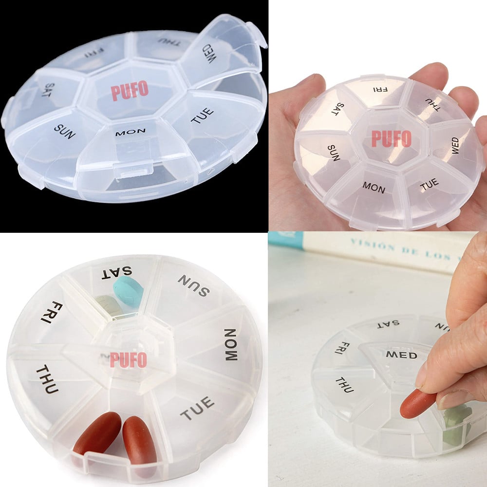 Cutie rotunda pentru organizare medicamente, vitamine sau suplimente pentru o saptamana,Pufo Pill, 9 cm, transparent - 1 | YEO