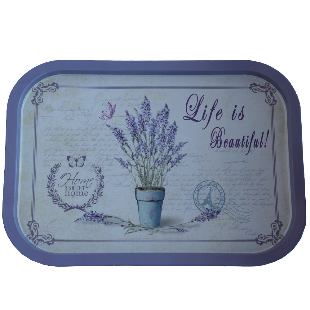 Farfurie metalica Pufo Life is Beautiful pentru servire desert, prajituri, aperitive, 40 x 29cm