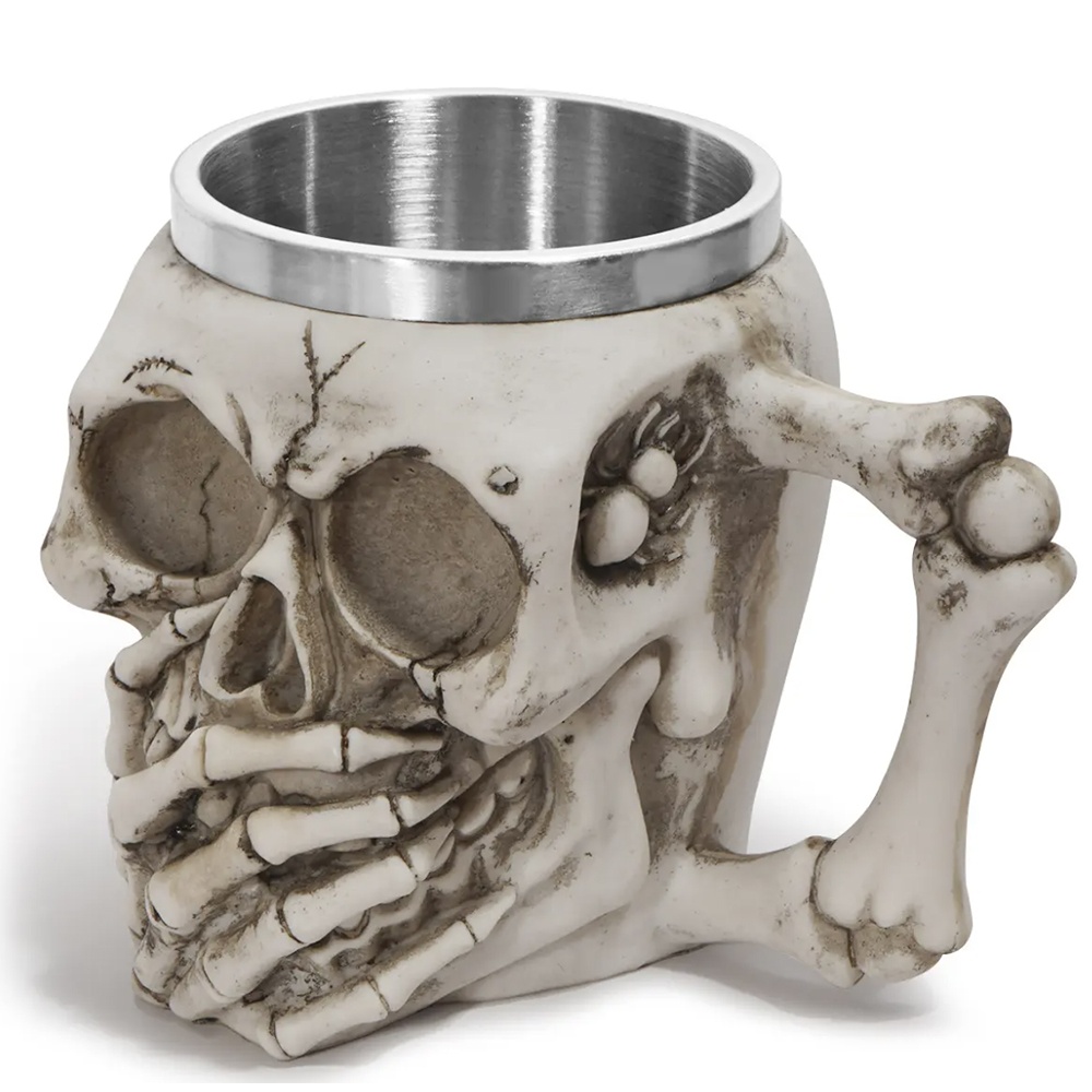 Halba de bere metalica Pufo Skull Don’t Speak in forma de craniu, 380 ml - 1 | YEO