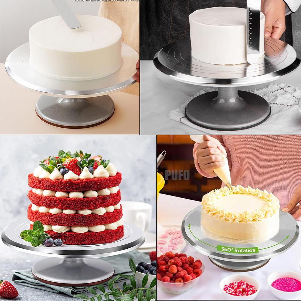 Platou decorativ rotativ profesional Pufo Cake din inox pentru prezentare si decorare tort, 30 cm - 3 | YEO