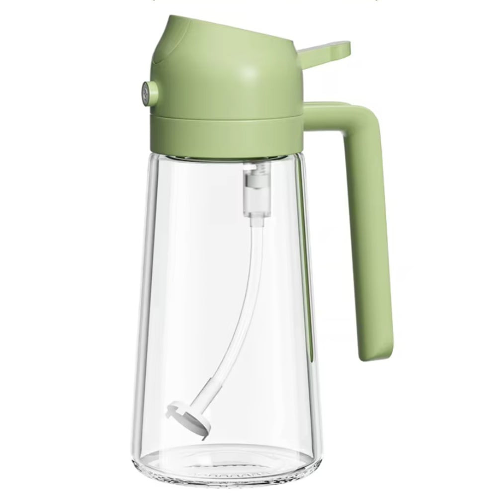 Recipient Pufo Splash din sticla pentru ulei si otet cu pulverizator, 420 ml, verde