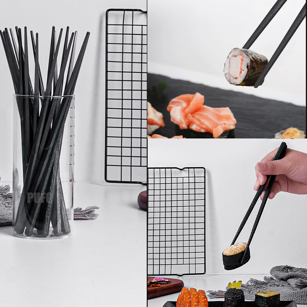 Set 4 perechi betisoare Pufo Premium din fibra de sticla pentru sushi, 24 cm, negru - 1 | YEO