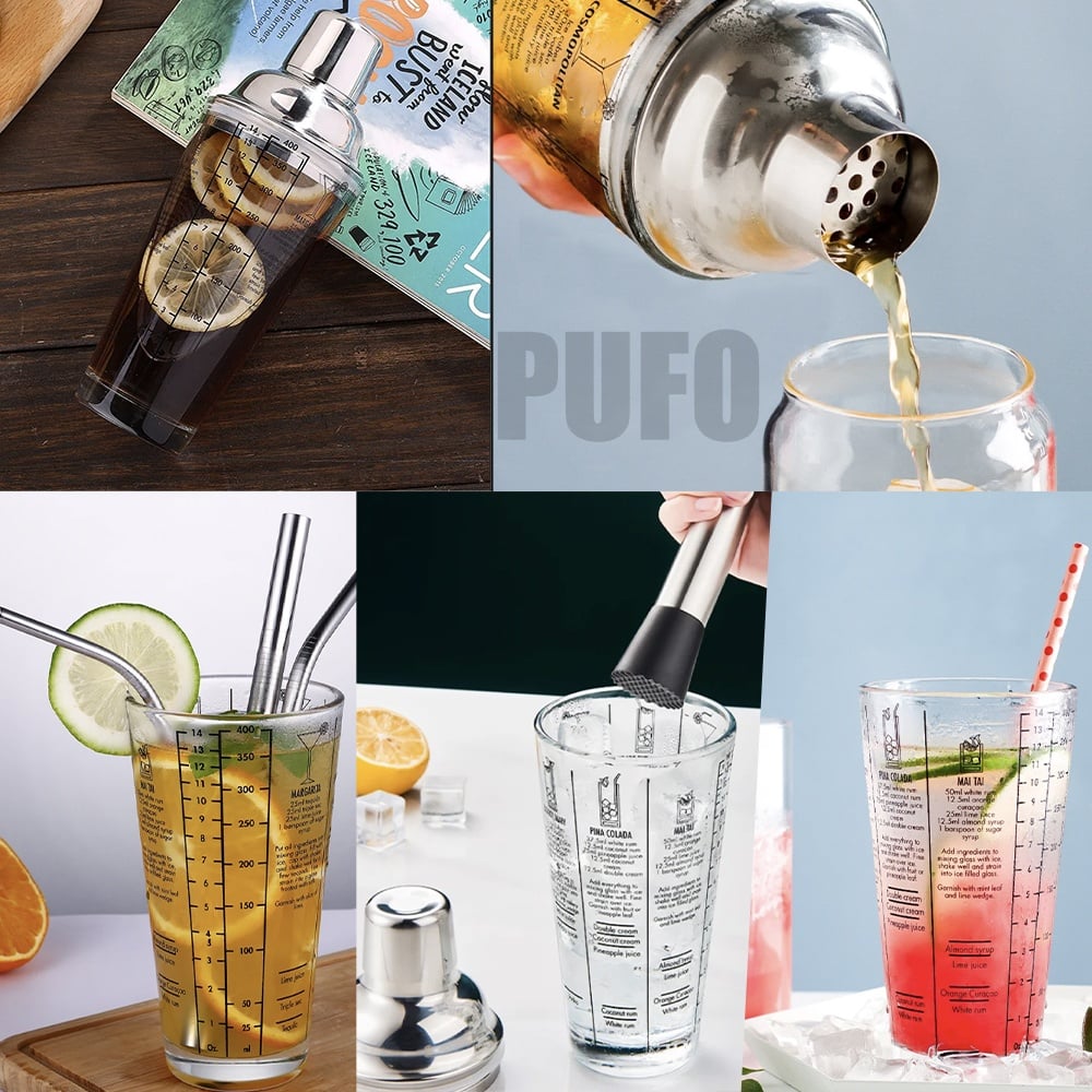 Shaker din sticla Pufo Cocktail cu capac pentru bar si cocktail, 450 ml - 3 | YEO