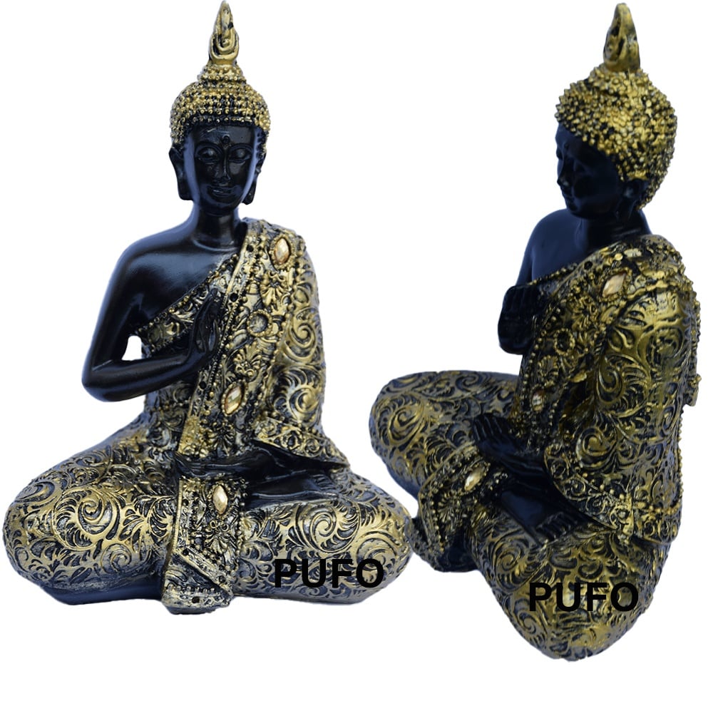 Statueta Buddha, decoratiune Feng Shui, 19 cm, negru/auriu - 2 | YEO