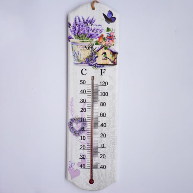 Termometru de perete Pufo Lavender Garden, pentru interior, 26 x 7 cm - 1 | YEO