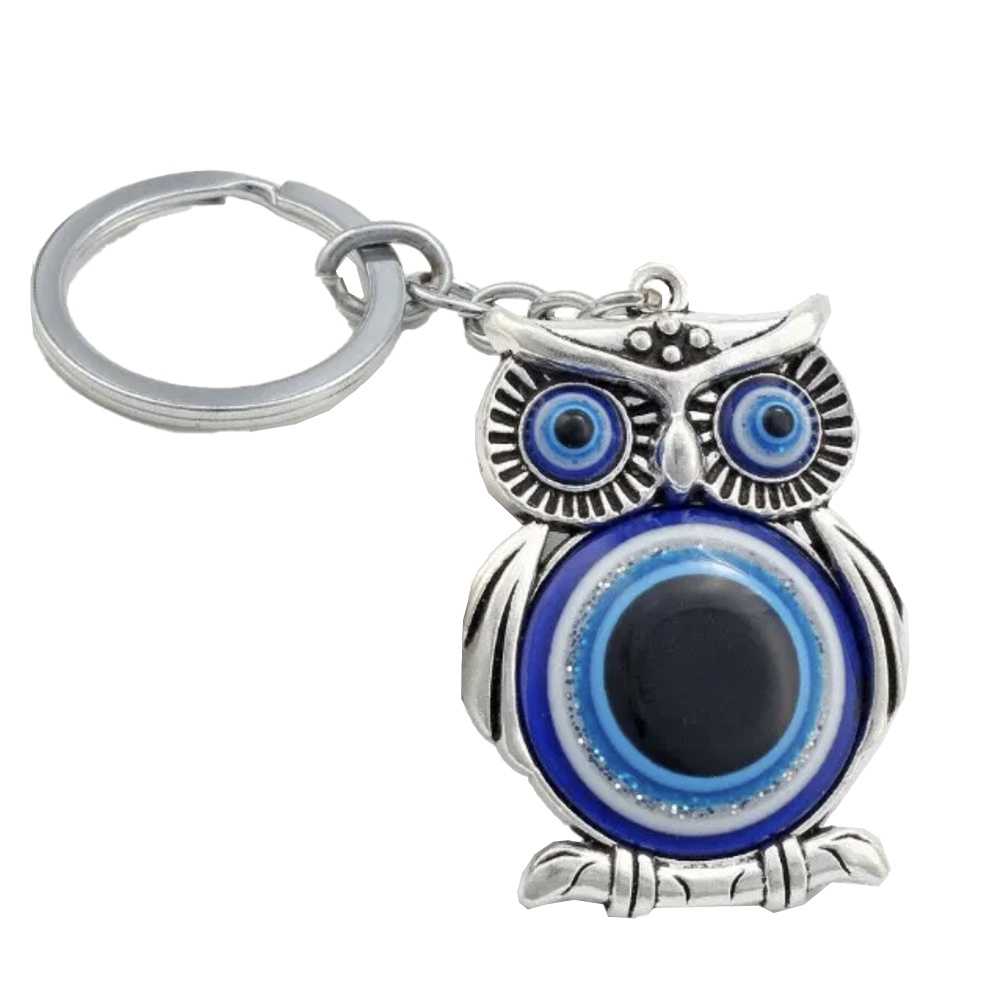 Amuleta Feng Shui tip breloc pentru protectie si noroc, model bufnita, argintiu