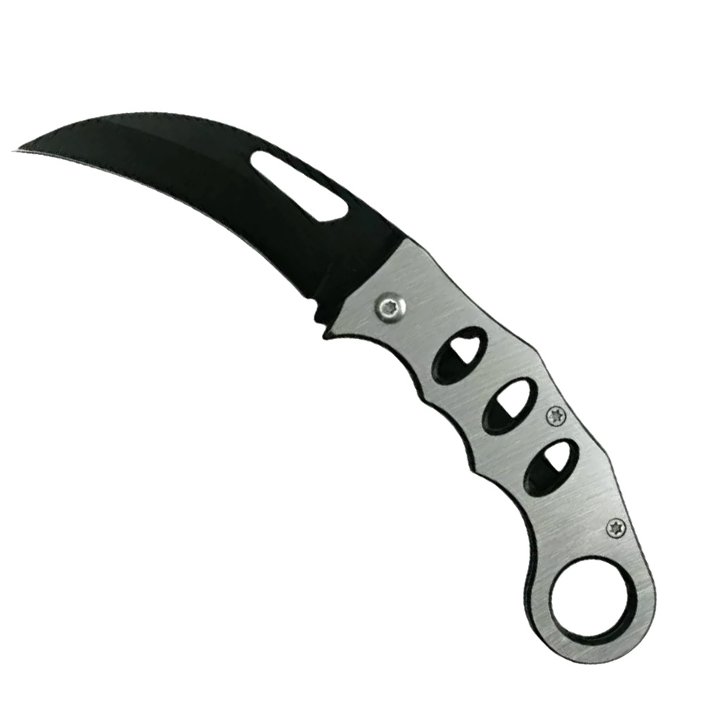 Briceag metalic de buzunar pliabil Pufo Karambit, 15.5 cm, argintiu