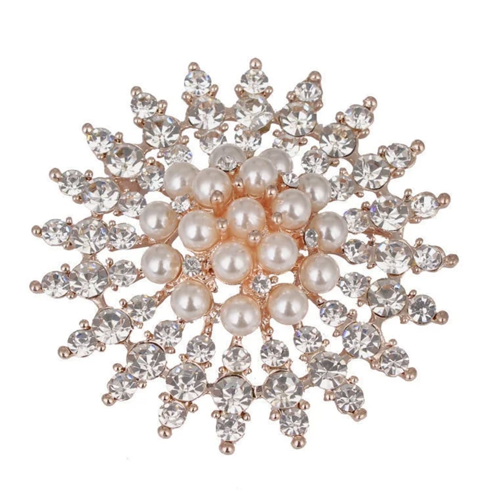 Brosa dama eleganta, Elegant Pearls, model perle acrilice si pietricele, auriu