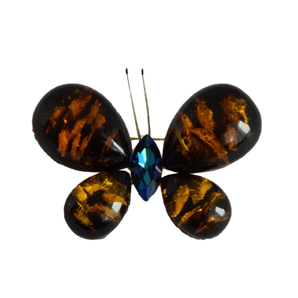 Brosa dama eleganta Pufo Mysterious butterfly, in forma de fluture, portocaliu/albastru - 1 | YEO