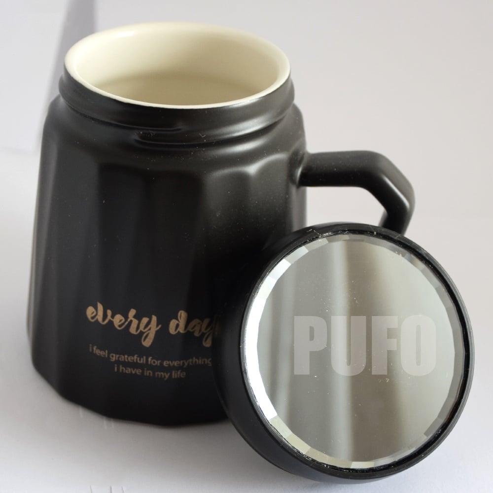 Cana din ceramica cu capac Pufo Grateful pentru cafea sau ceai, 350 ml, negru - 1 | YEO