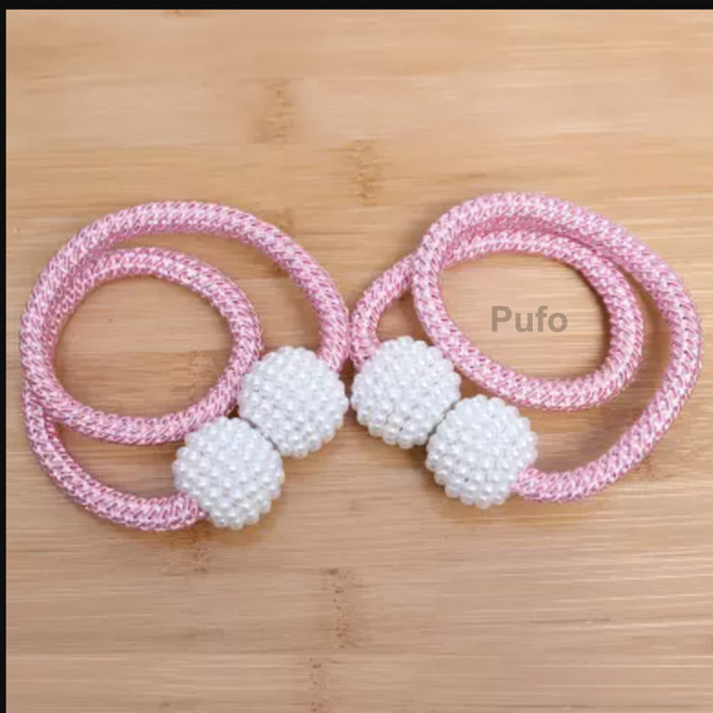 Cordon de strangere Pufo Beads pentru draperie sau perdea cu magnet, roz - 2 | YEO