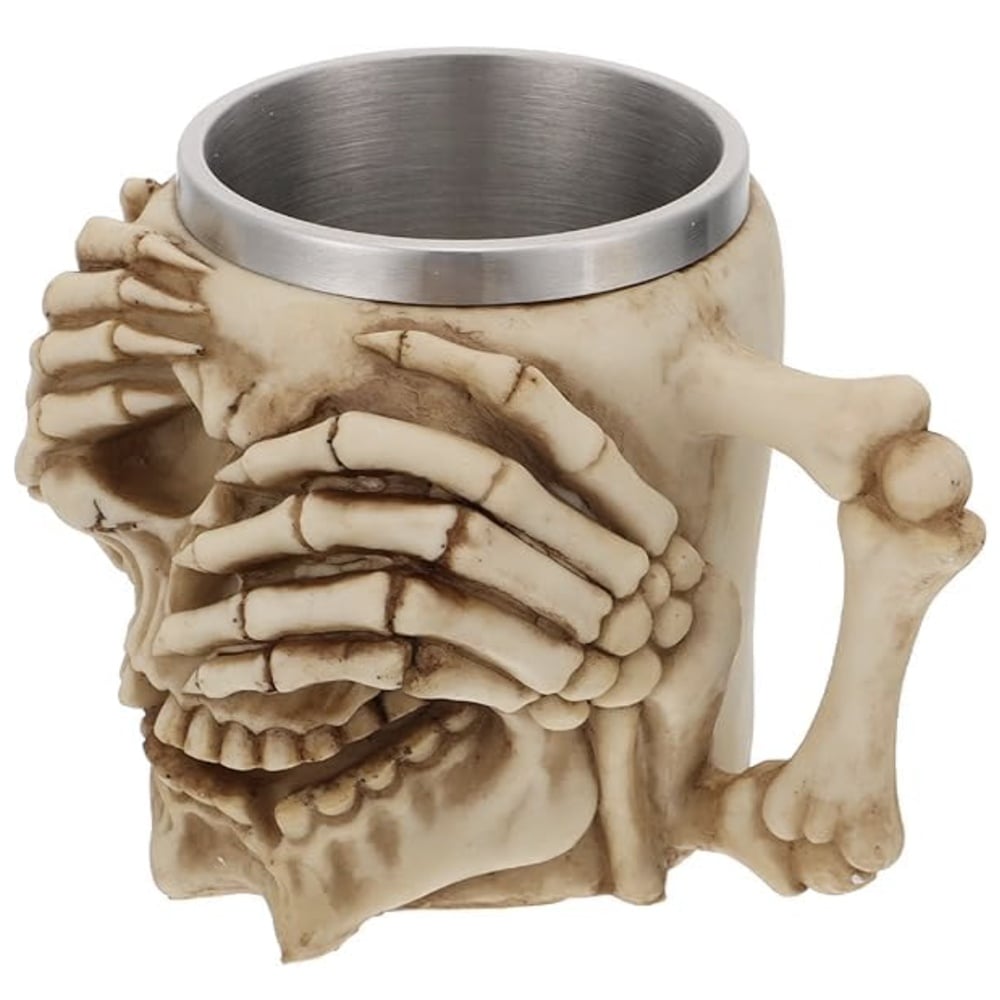 Halba de bere metalica Pufo Skull Don’t See in forma de craniu, 380 ml - 1 | YEO