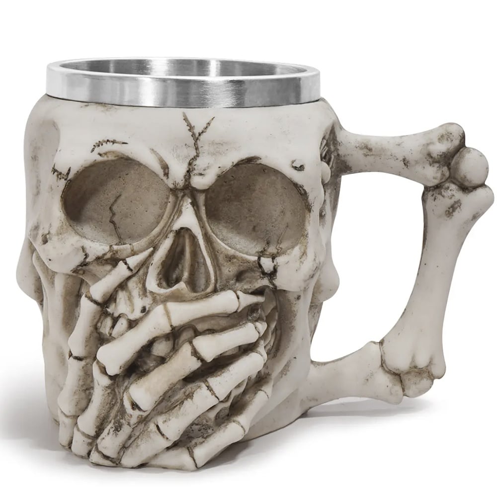 Halba de bere metalica Pufo Skull Don’t Speak in forma de craniu, 380 ml