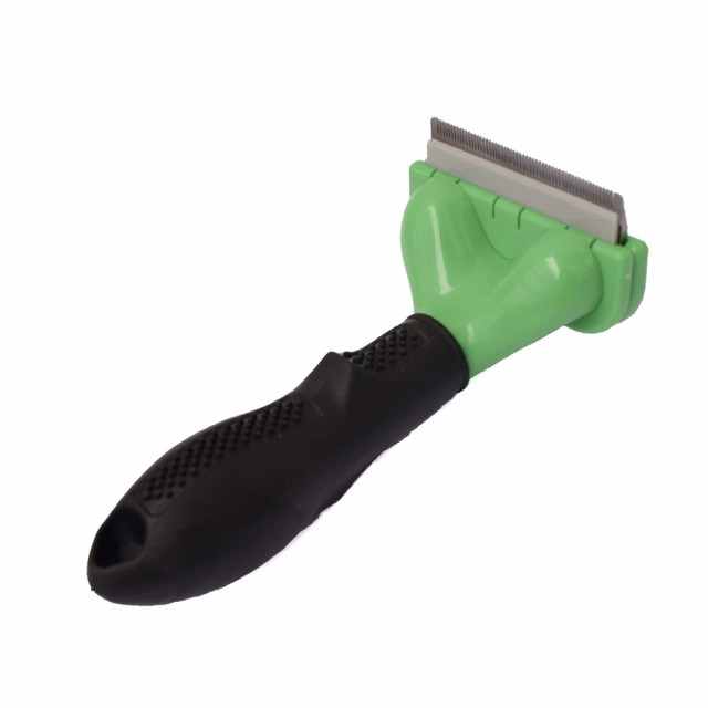 Perie toaletare caini si pisici, cu par lung si greutatea 9-22 kg, buton de curatare lama si maner ergonomic, pentru descalcire blana si tuns, verde - 1 | YEO