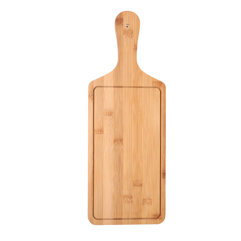 Platou Pufo din lemn de bambus cu maner pentru servire alimente, aperitive, pizza, 34 x 14 cm, maro