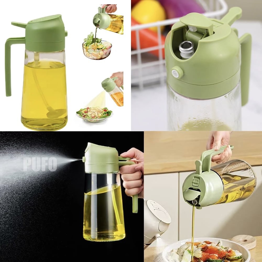 Recipient Pufo Splash din sticla pentru ulei si otet cu pulverizator, 420 ml, verde - 1 | YEO