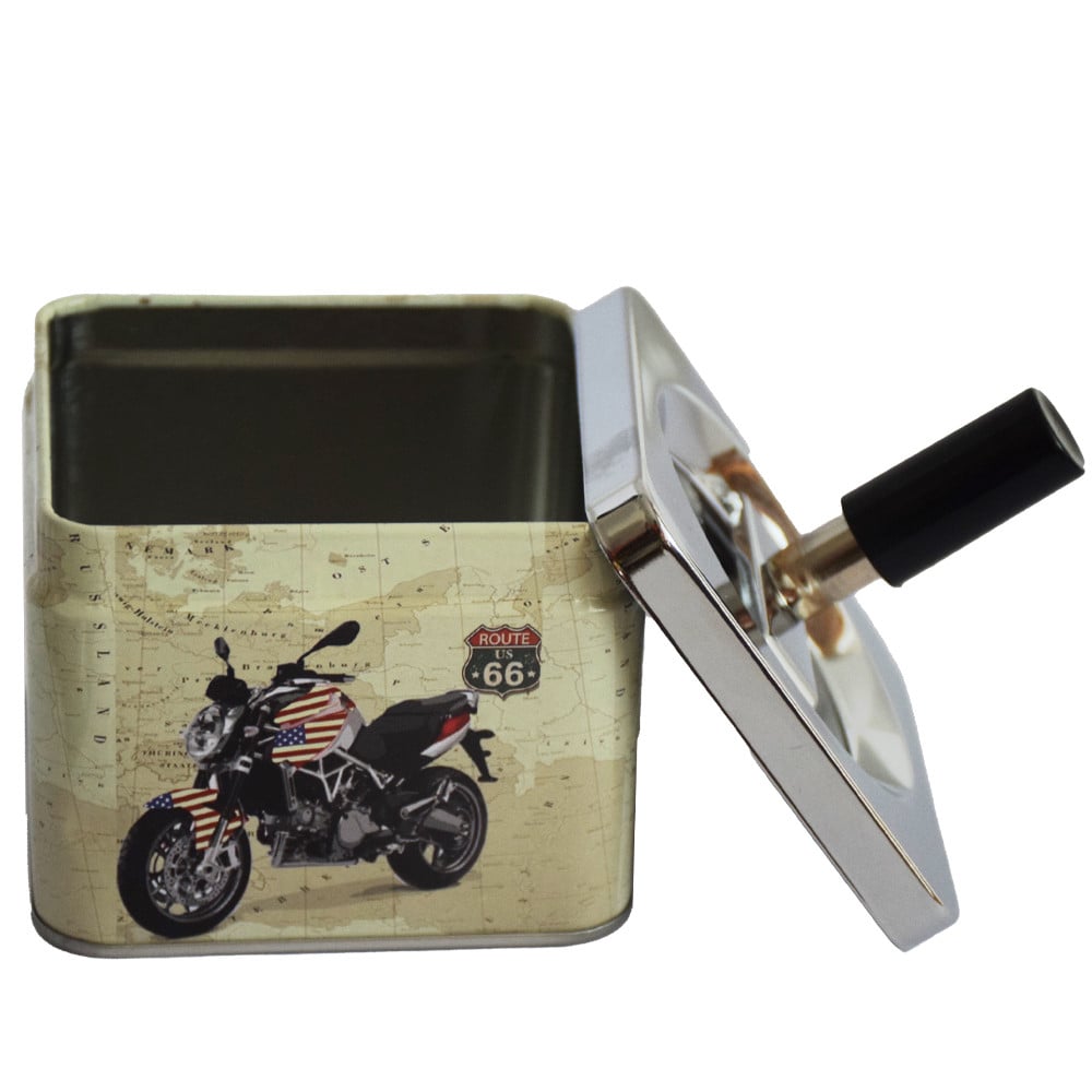 Scrumiera metalica Pufo American motorcycle antivant cu buton, 9 cm - 1 | YEO