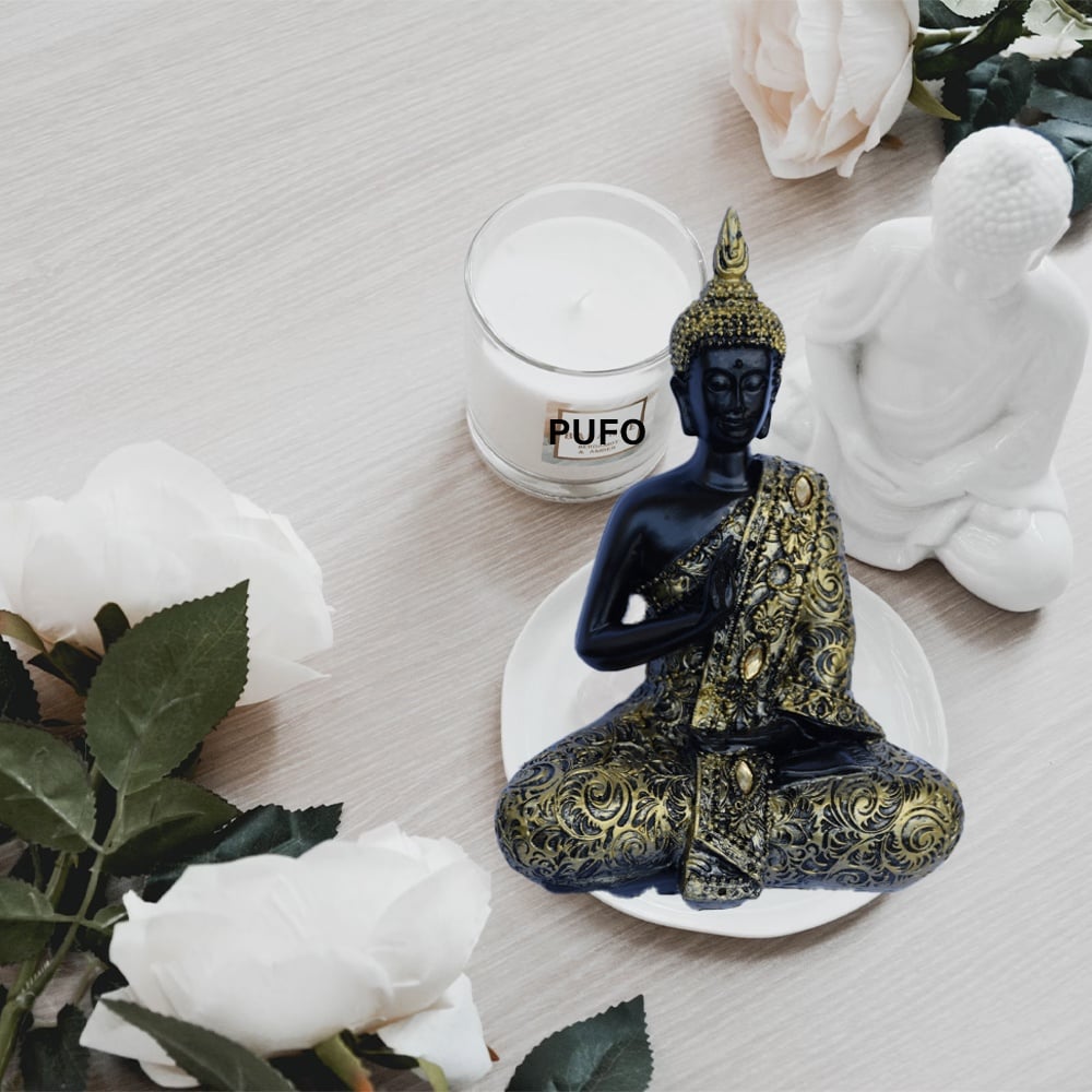 Statueta Buddha, decoratiune Feng Shui, 19 cm, negru/auriu - 3 | YEO