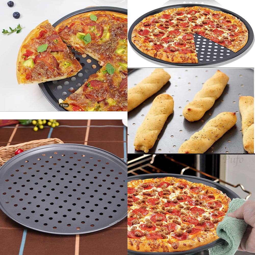 Tava cuptor rotunda Pufo Cook cu gauri pentru copt pizza, aluat, servire mancare, antiaderenta, 34 cm - 1 | YEO