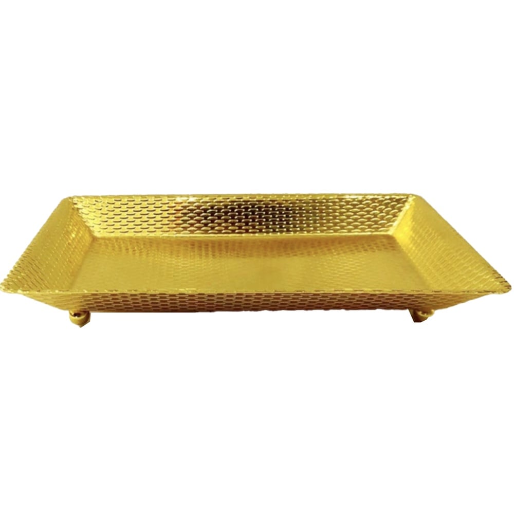 Tava metalica eleganta Pufo Gold cu picioruse pentru servire aperitive, prajituri, fructe, 27 cm