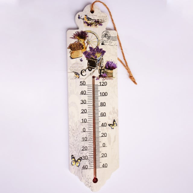 Termometru de perete Pufo World of Lavender, pentru interior, 26 x 7 cm - 1 | YEO