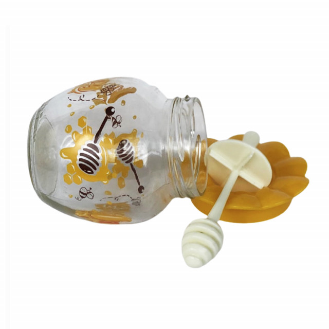 Borcan din sticla Pufo Honey cu capac si lingura pentru colectare miere, 370 ml - 2 | YEO