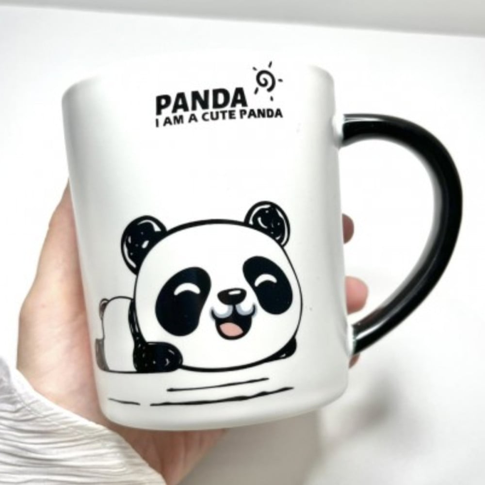 Cana cu capac din ceramica si lingurita Pufo Little Panda pentru cafea sau ceai, 300 ml - 3 | YEO