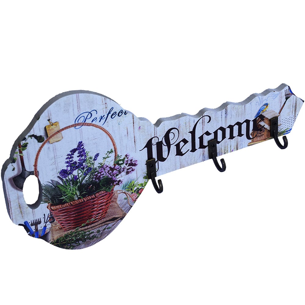 Cuier decorativ suport din lemn Pufo Welcome pentru chei, in forma de cheie, 24 cm - 2 | YEO