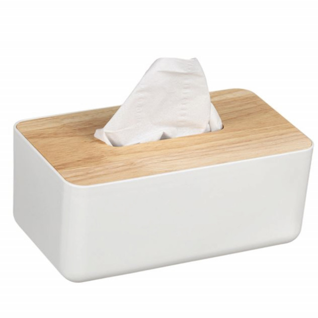 Cutie decorativa pentru servetele Pufo, cu capac din bambus, 23 x 13 cm, alb/maro - 1 | YEO