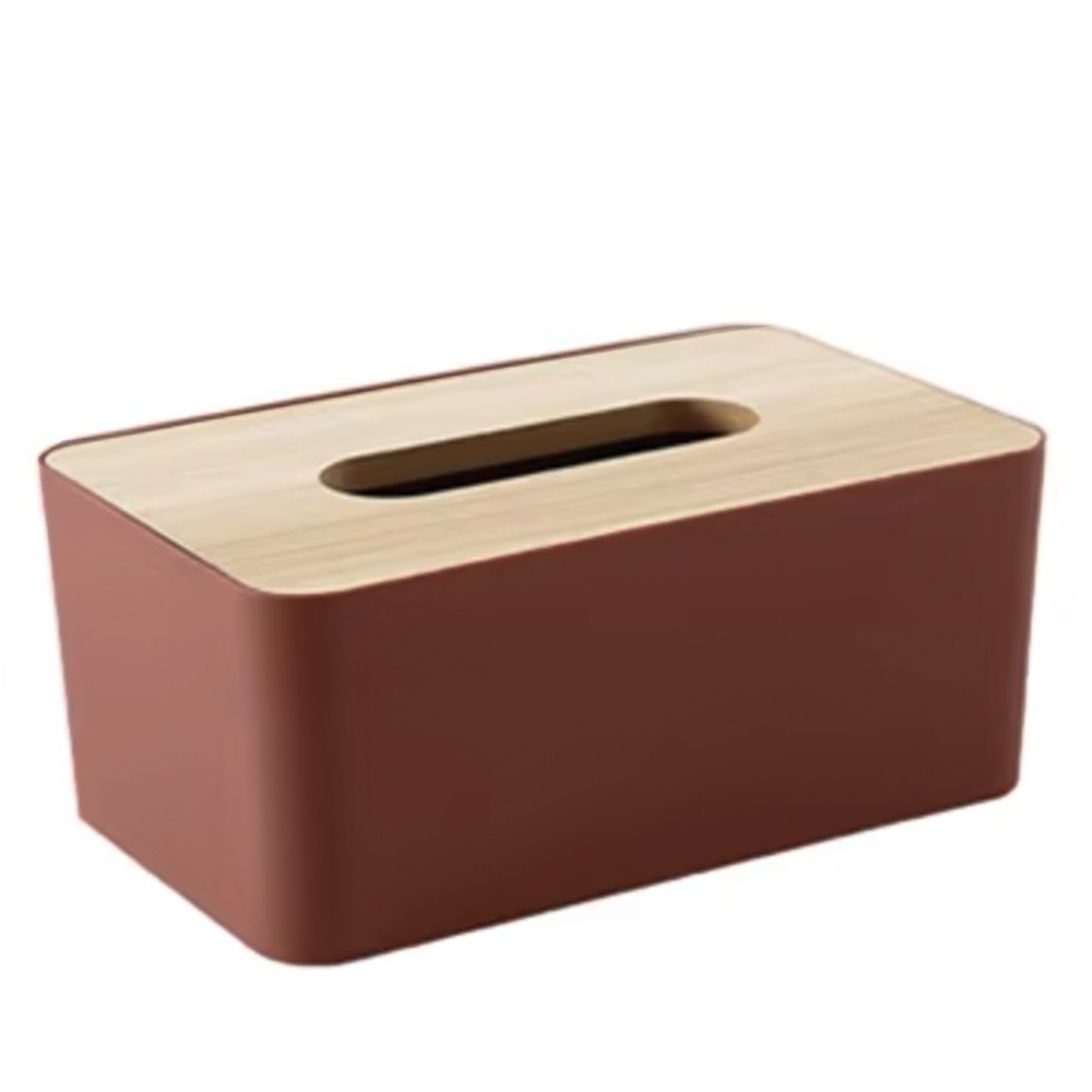 Cutie decorativa pentru servetele Pufo, cu capac din lemn, 21 x 13 cm, roz/maro