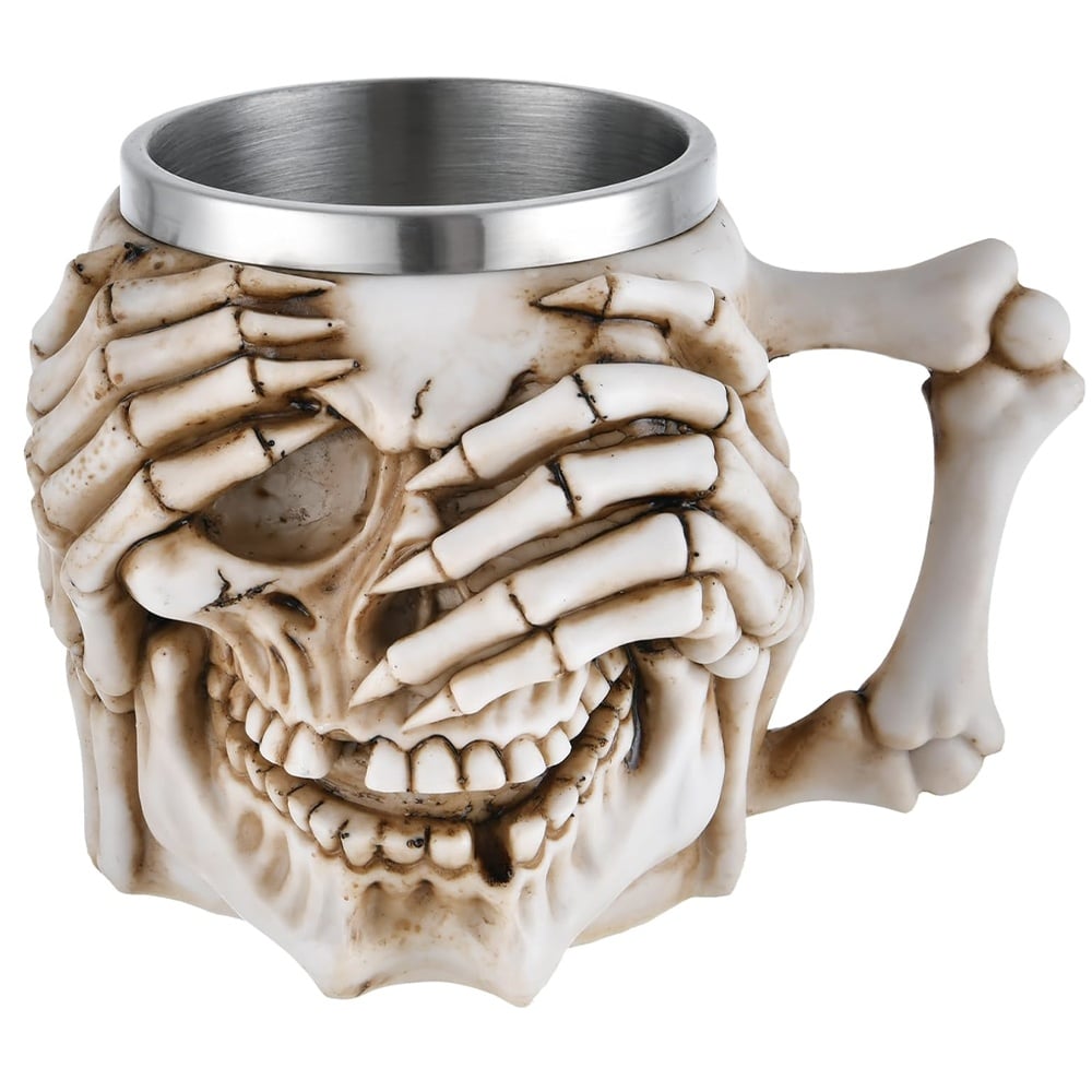 Halba de bere metalica Pufo Skull Don’t See in forma de craniu, 380 ml