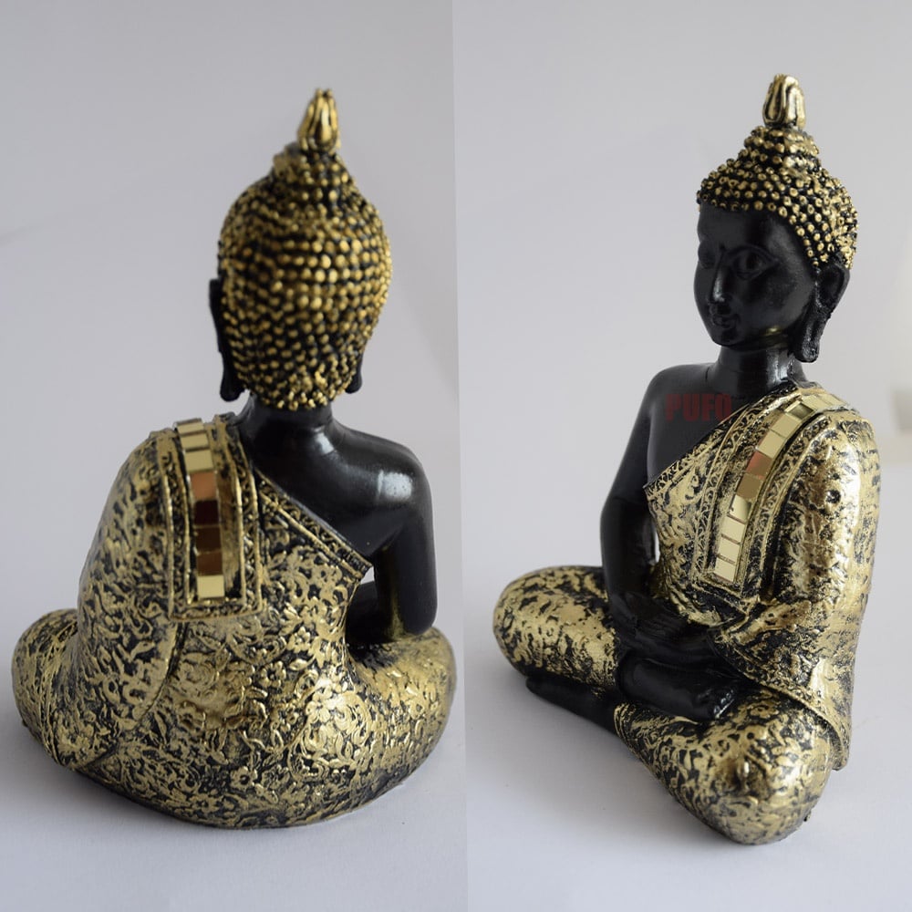 Statueta Buddha, decoratiune Feng Shui, 15 cm, negru/auriu - 1 | YEO