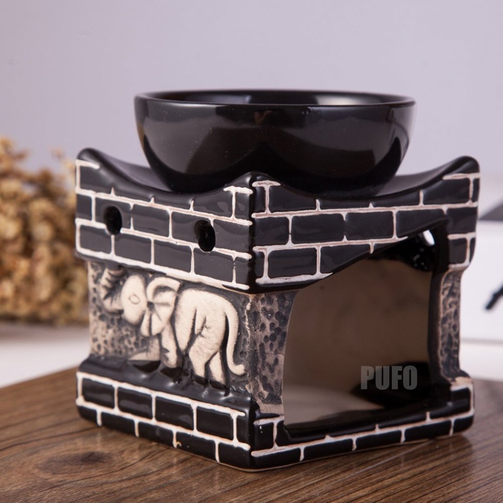 Suport ceramic Pufo Feng Shui pentru aromaterapie, 10 cm, negru - 3 | YEO